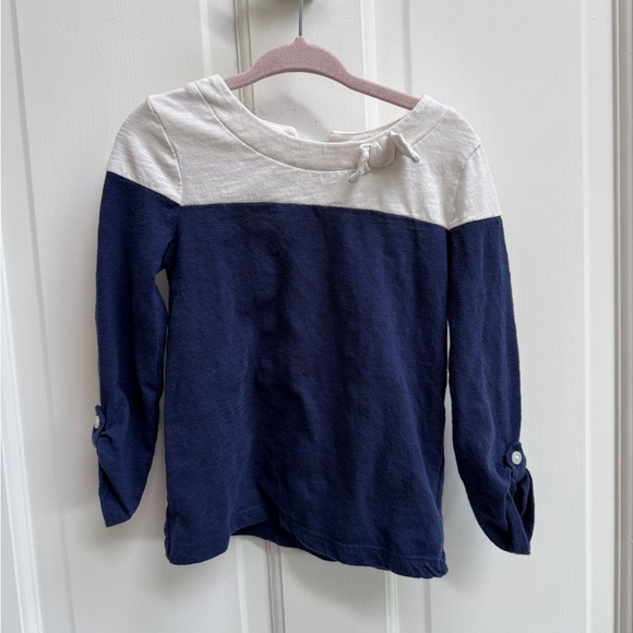 Cherokee 3T Girls Blue and White Long Sleeve Blouse with Bow - Picture 1 of 6